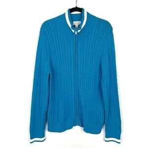 Foxcroft Women’s Cardigan Sweater Cable Knit Full Zip Preppy Nautical XXL Blue